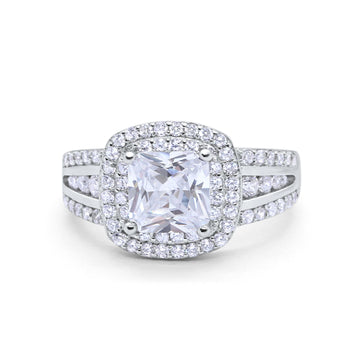 Halo Art Deco Wedding Ring Princess Cut Round Simulated CZ 925 Sterling Silver
